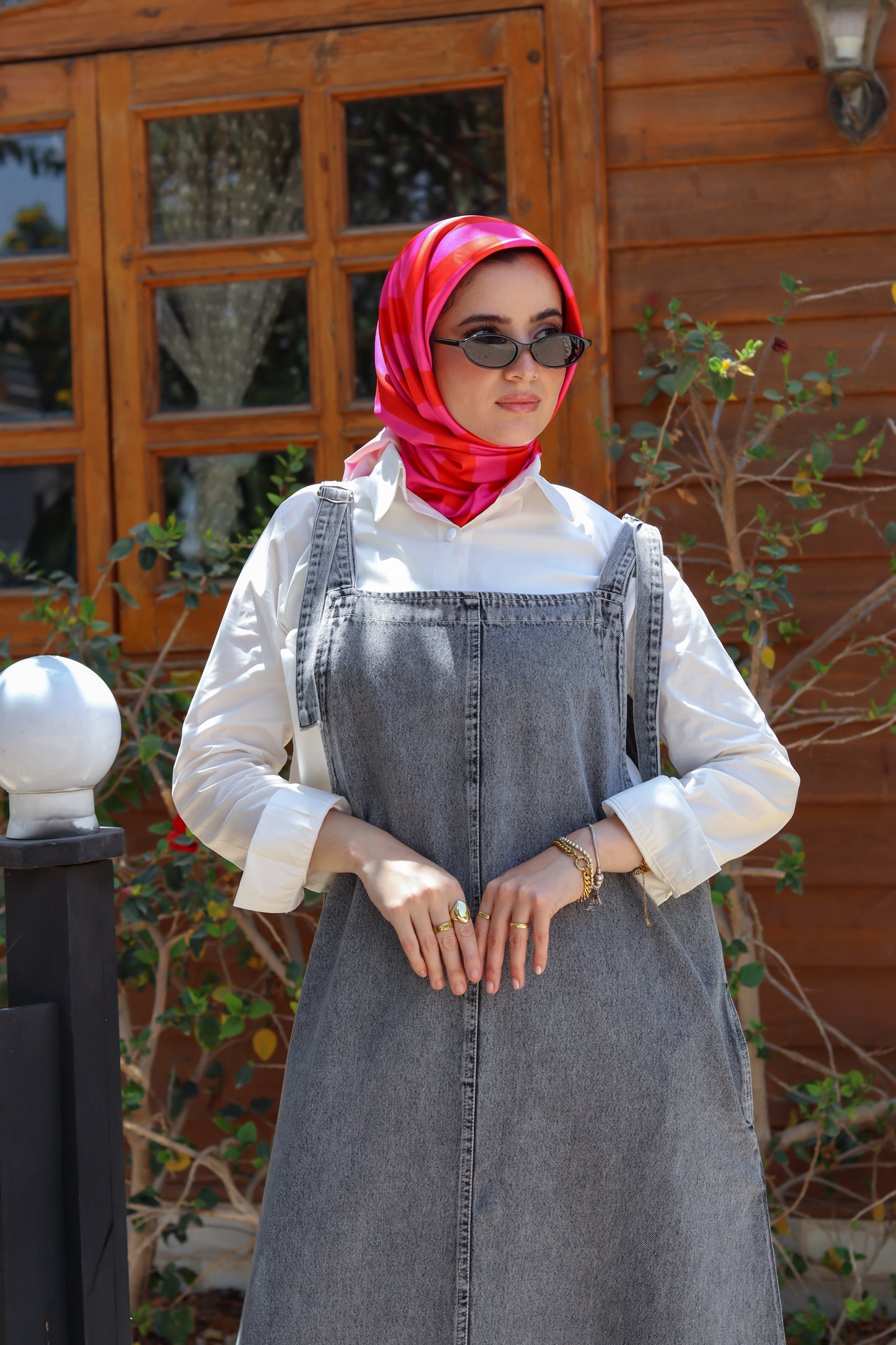 Denim Salopette Dress in Grey