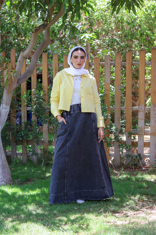 Denim Cloush Skirt in Grey