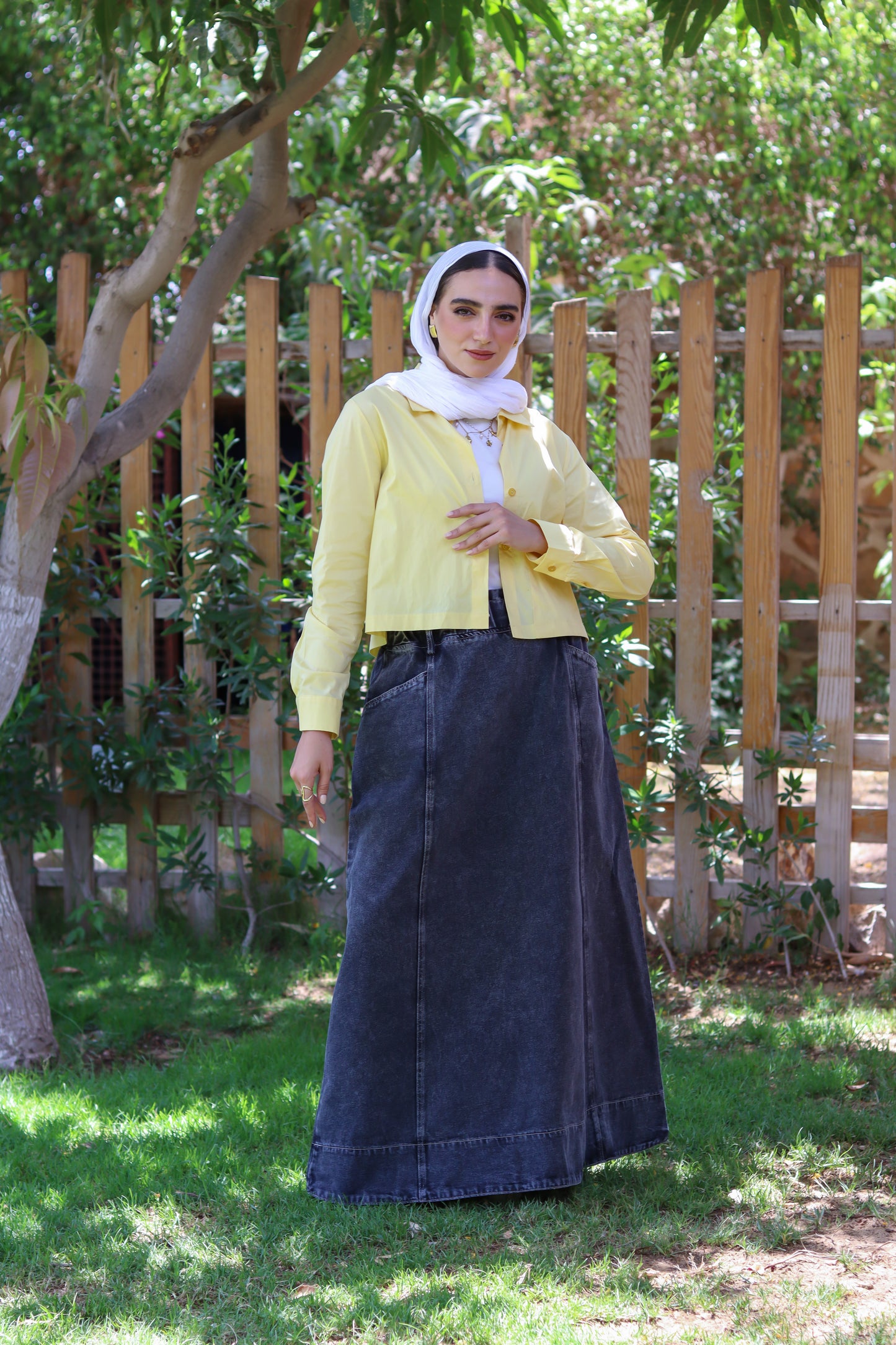 Denim Cloush Skirt in Grey