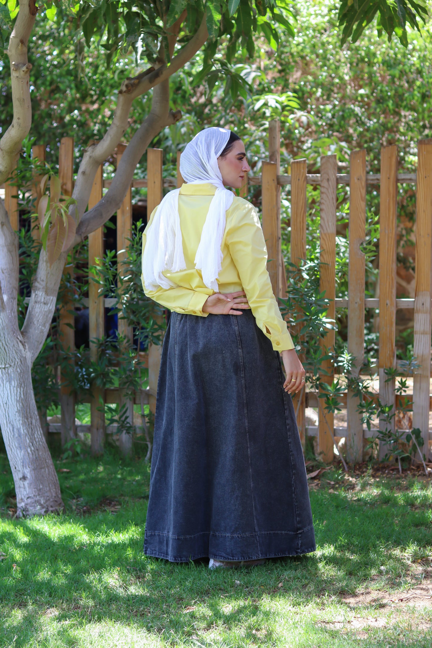 Denim Cloush Skirt in Grey