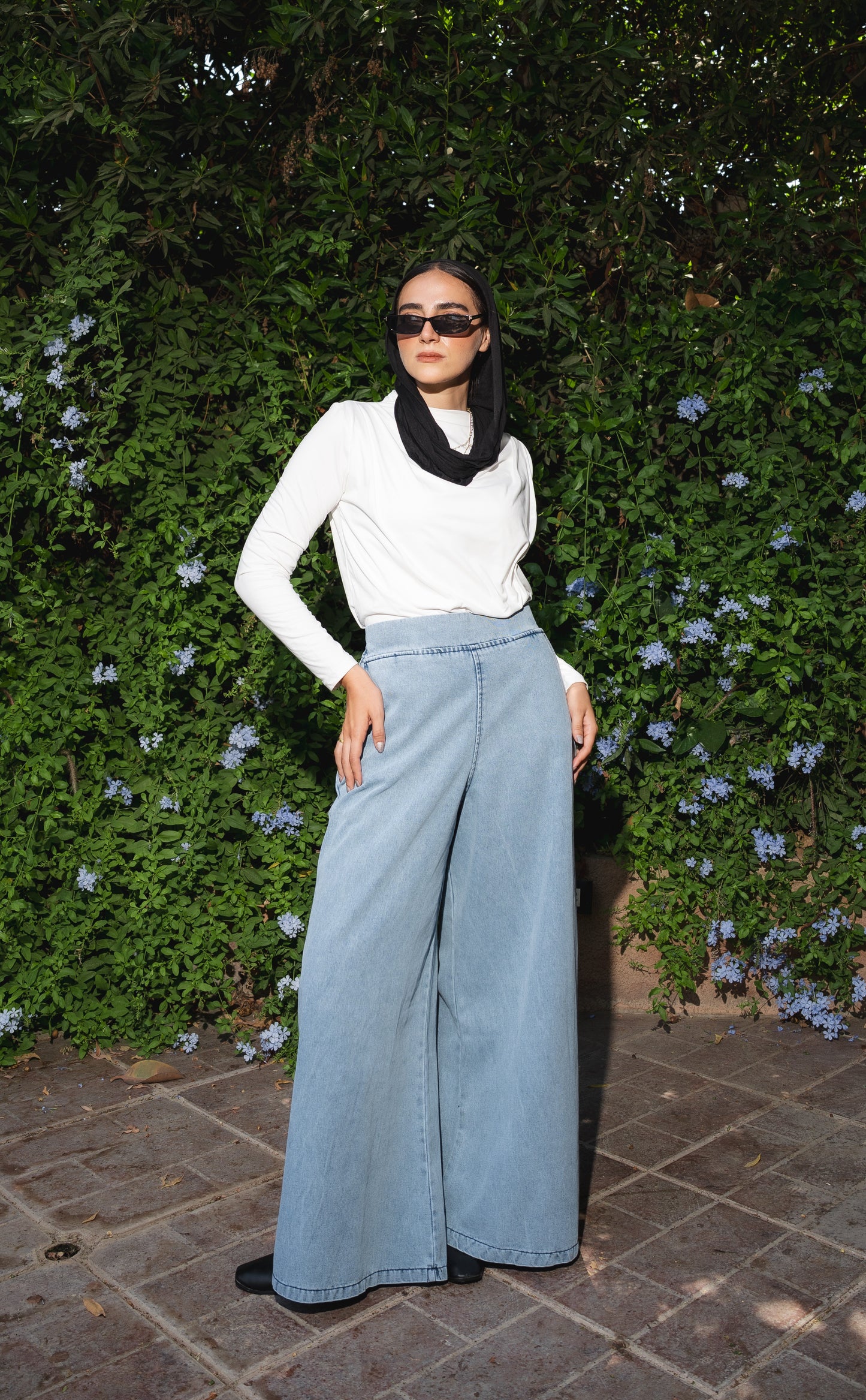 Denim Wide Leg Pants in Light Blue