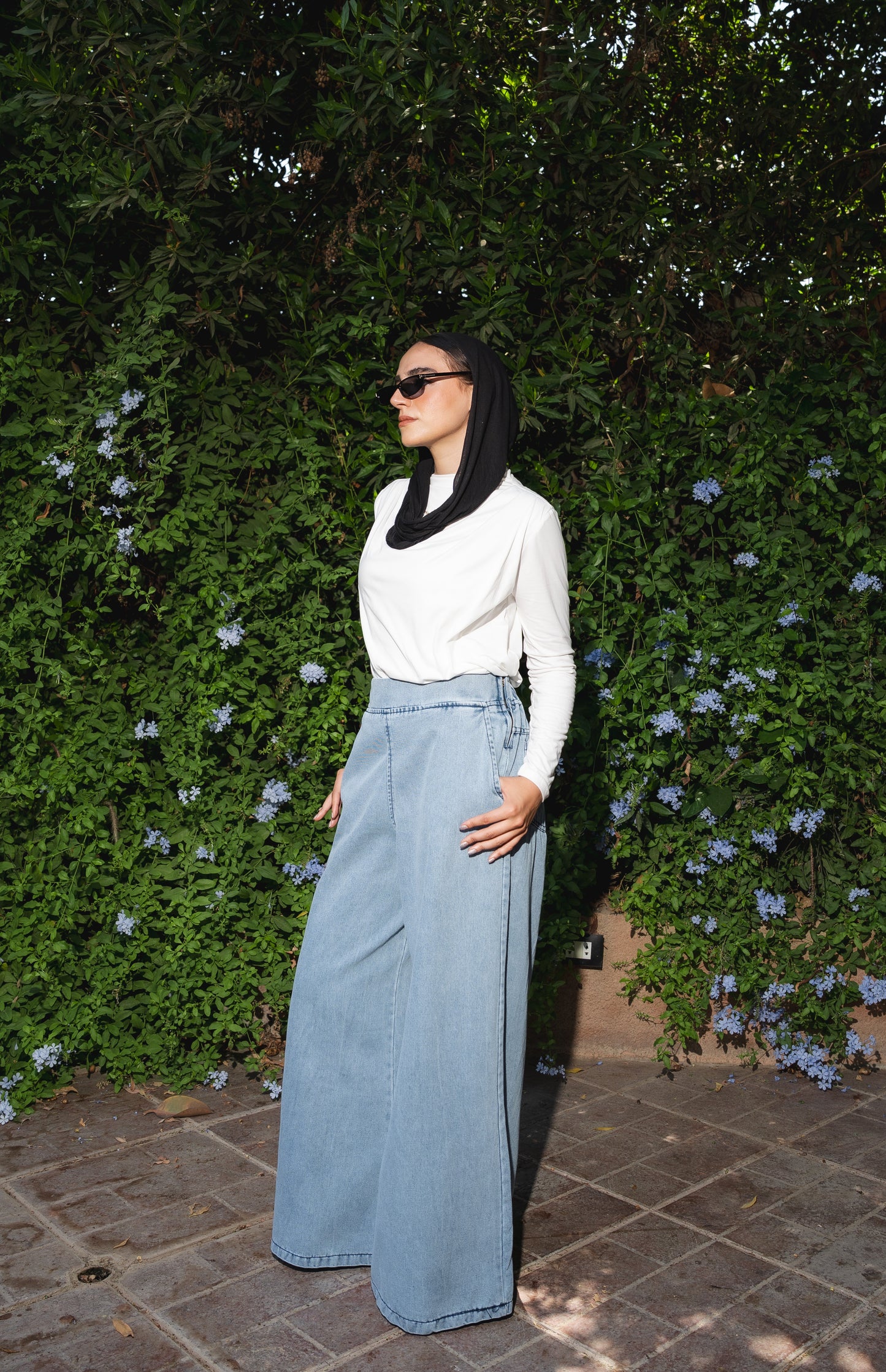 Denim Wide Leg Pants in Light Blue