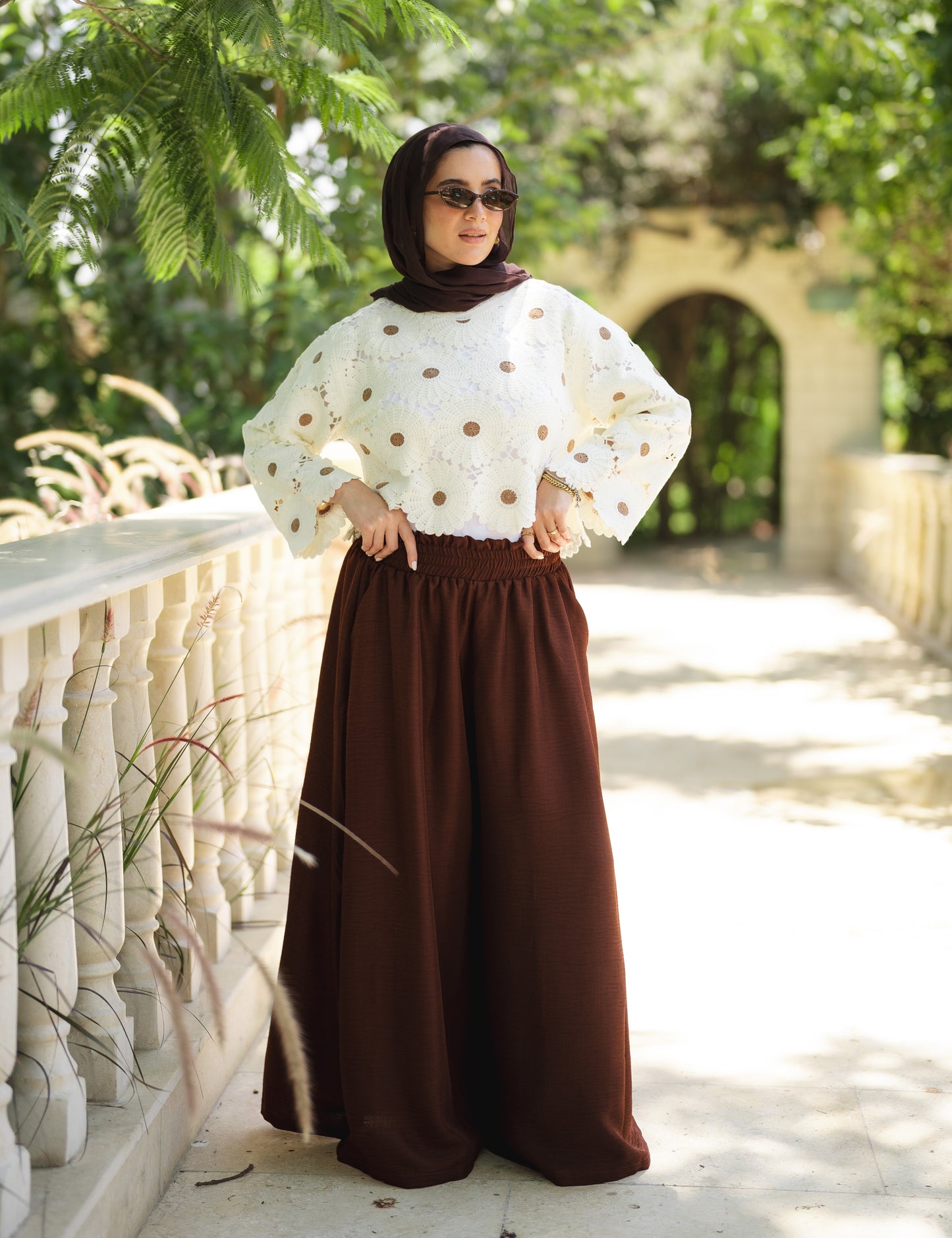Floral Crochet Top in Brown