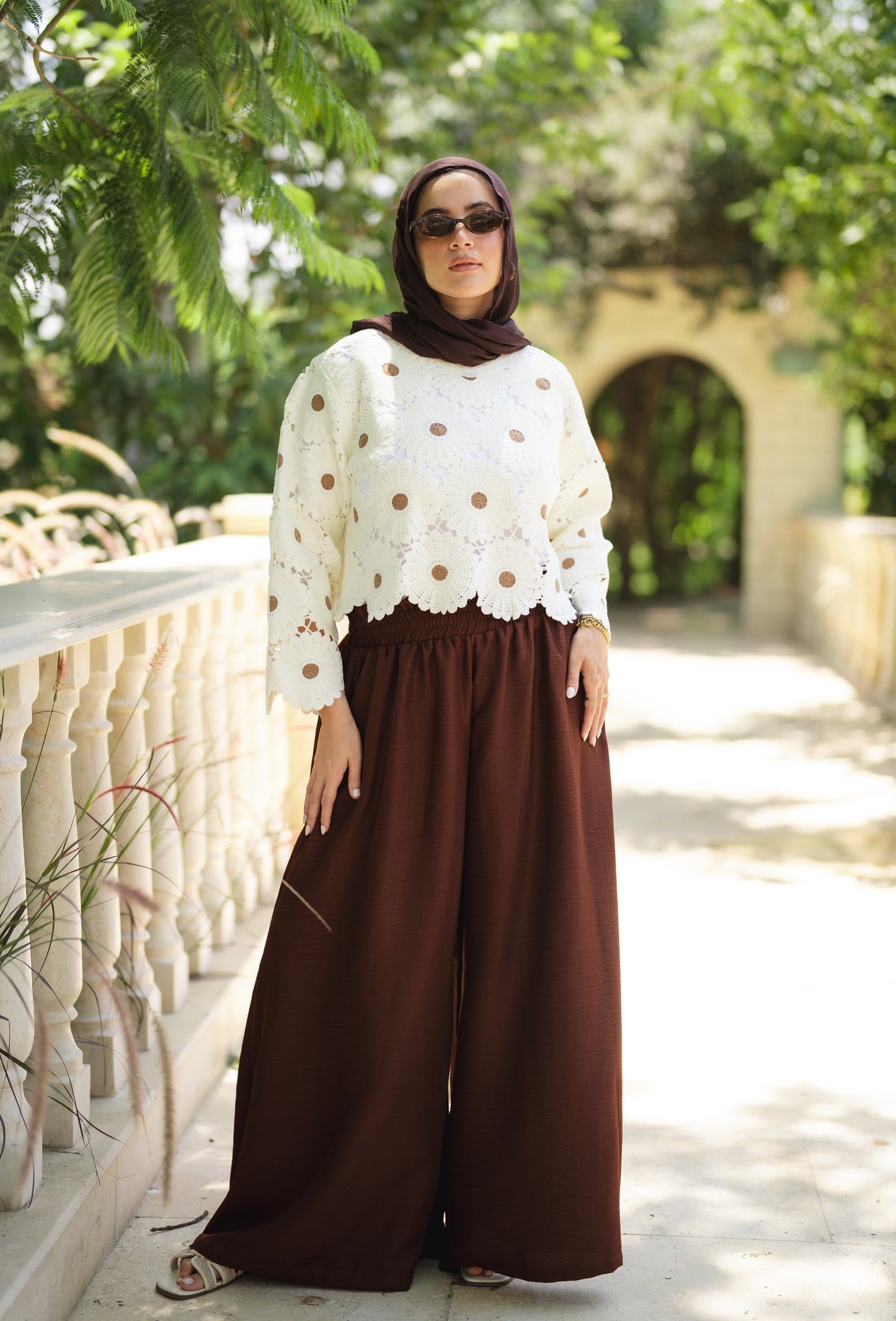 Floral Crochet Top in Brown