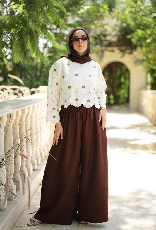 Floral Crochet Top in Brown