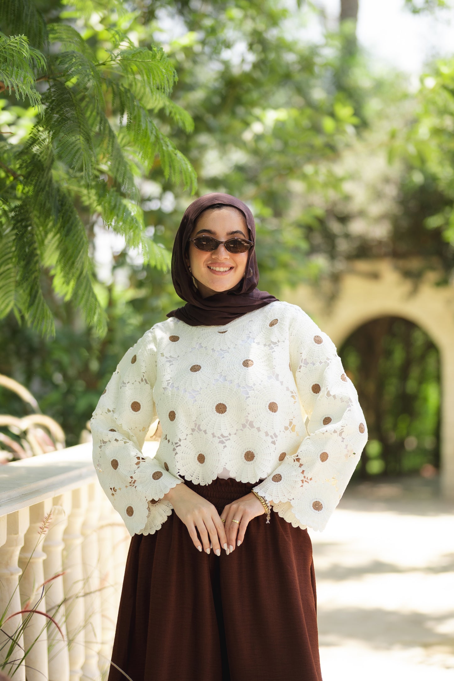 Floral Crochet Top in Brown