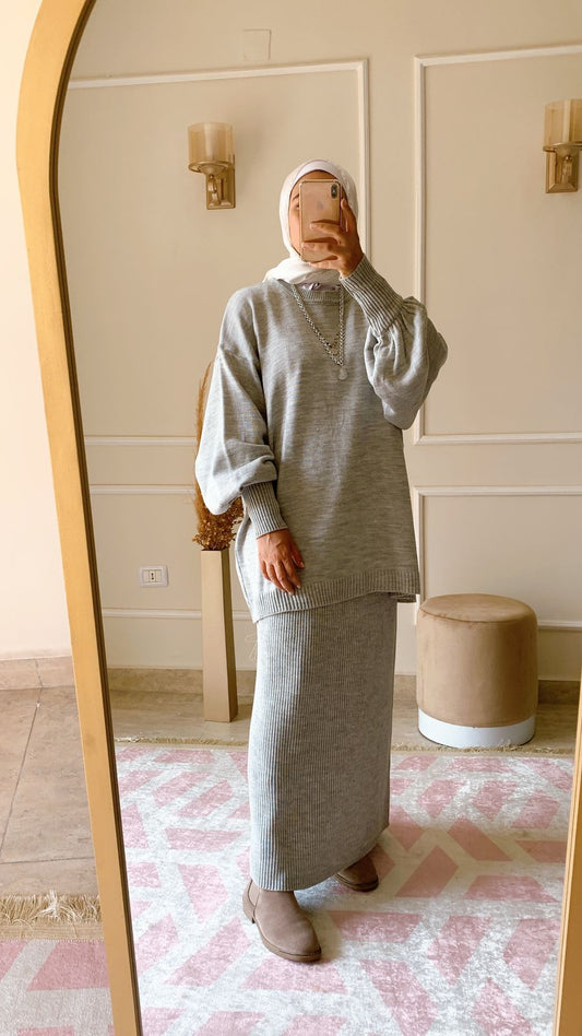 Plain Winter Set in Grey (Tunic and skirt)