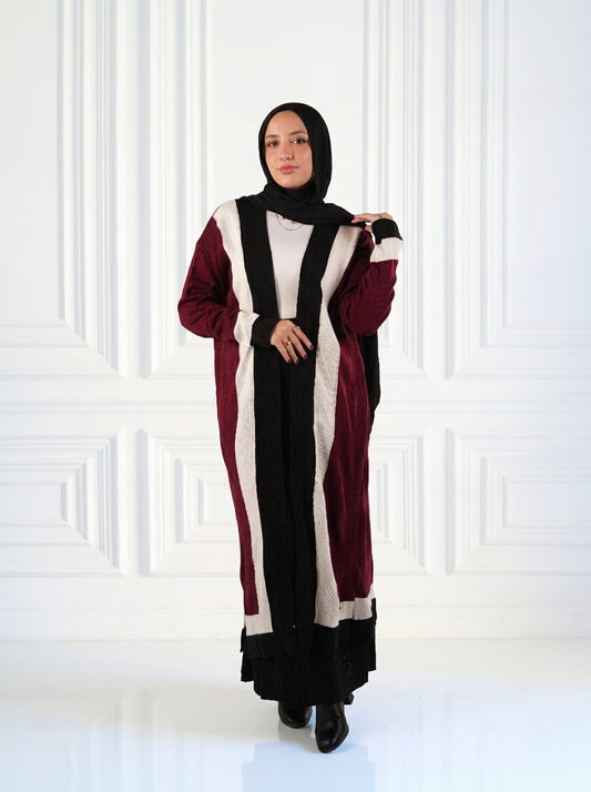 Color-block Winter Cardigan in Burgundy