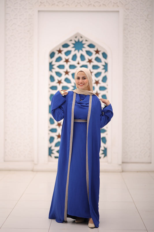 Blue Abaya Set with Indian Details