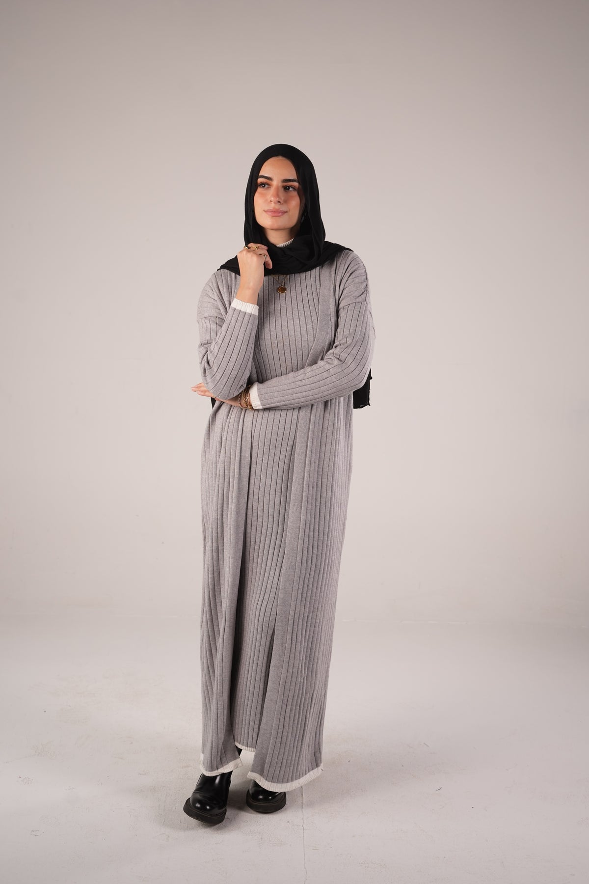 Lana Set (Cardigan & Basic) - Gray