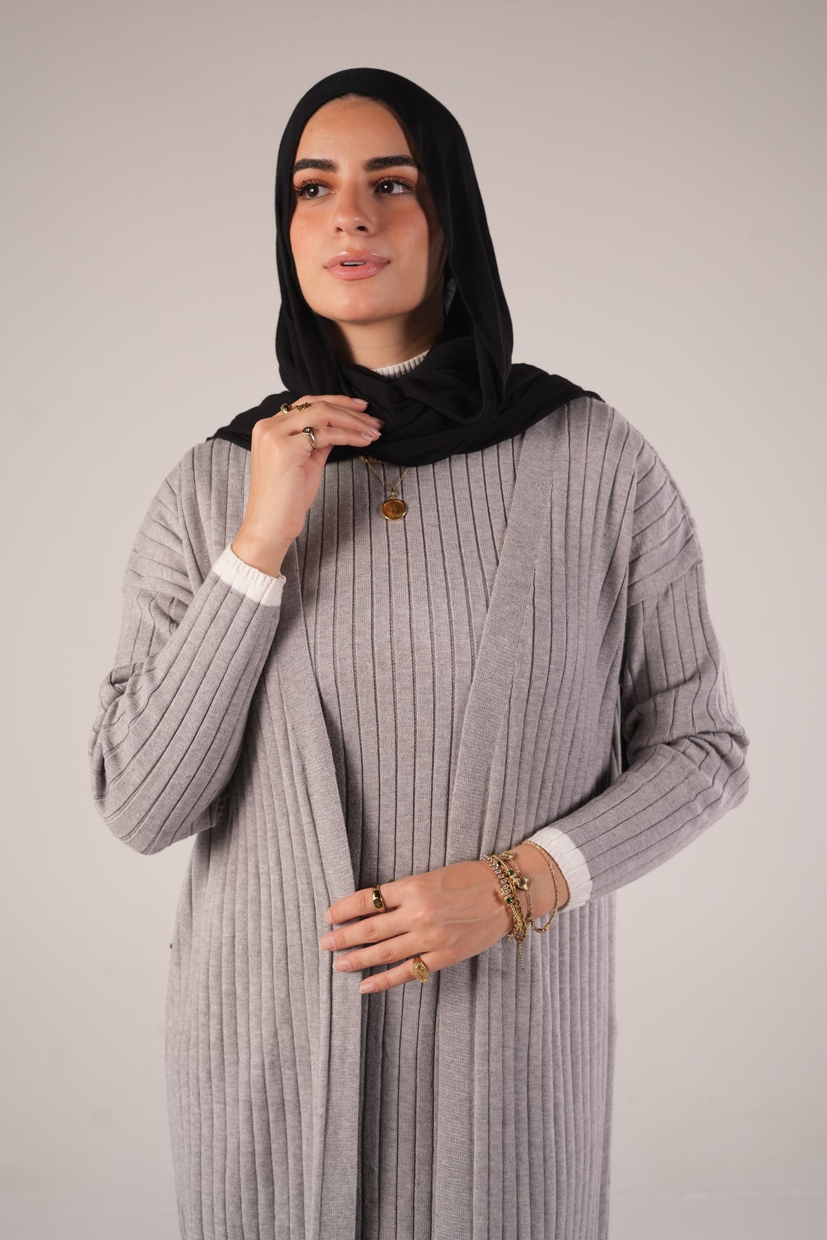 Lana Set (Cardigan & Basic) - Gray