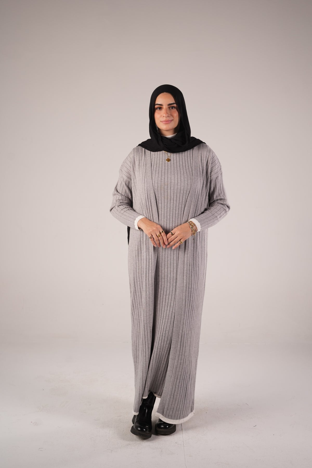 Lana Set (Cardigan & Basic) - Gray