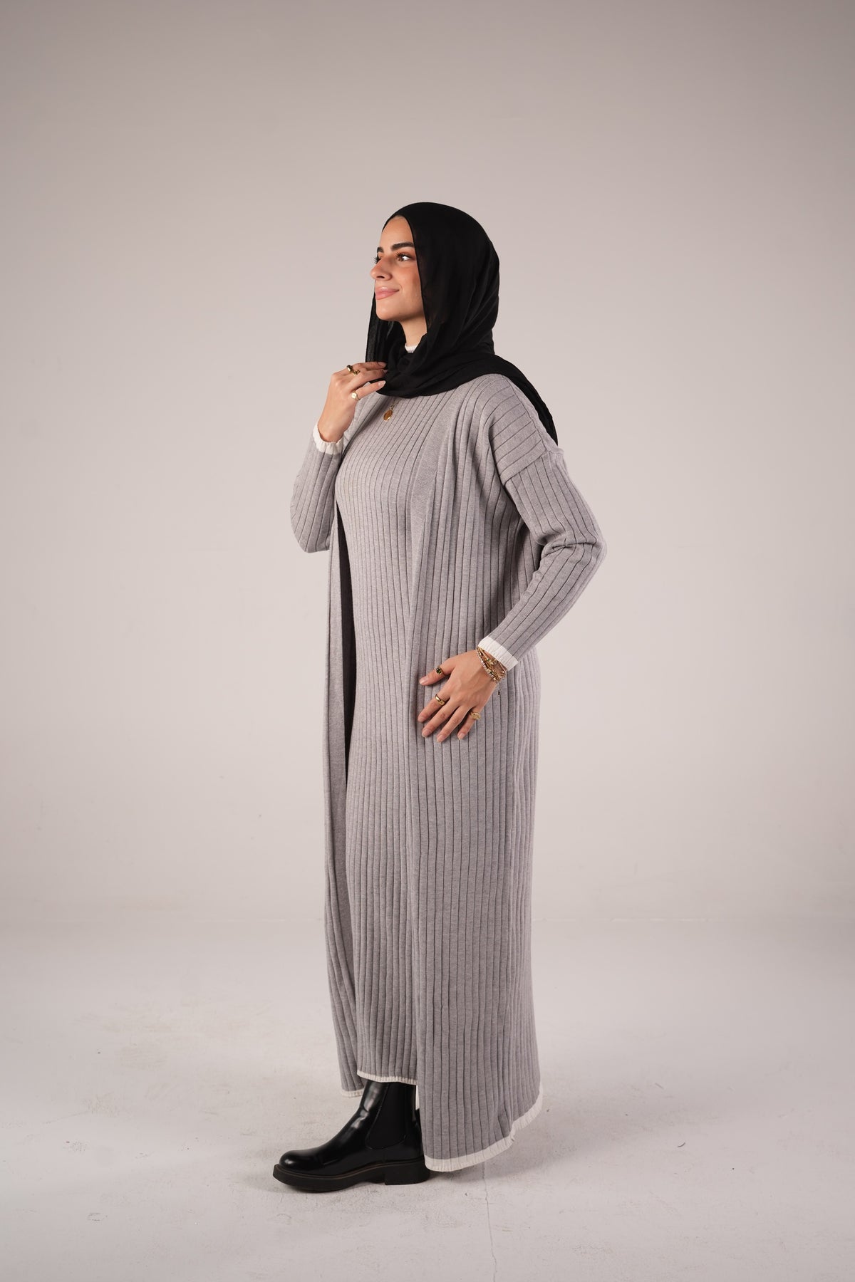 Lana Set (Cardigan & Basic) - Gray