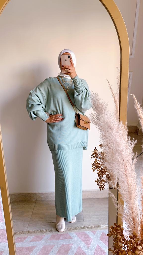 Plain Winter Set in Mint (Tunic and skirt)