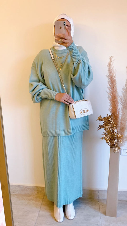 Plain Winter Set in Mint (Tunic and skirt)