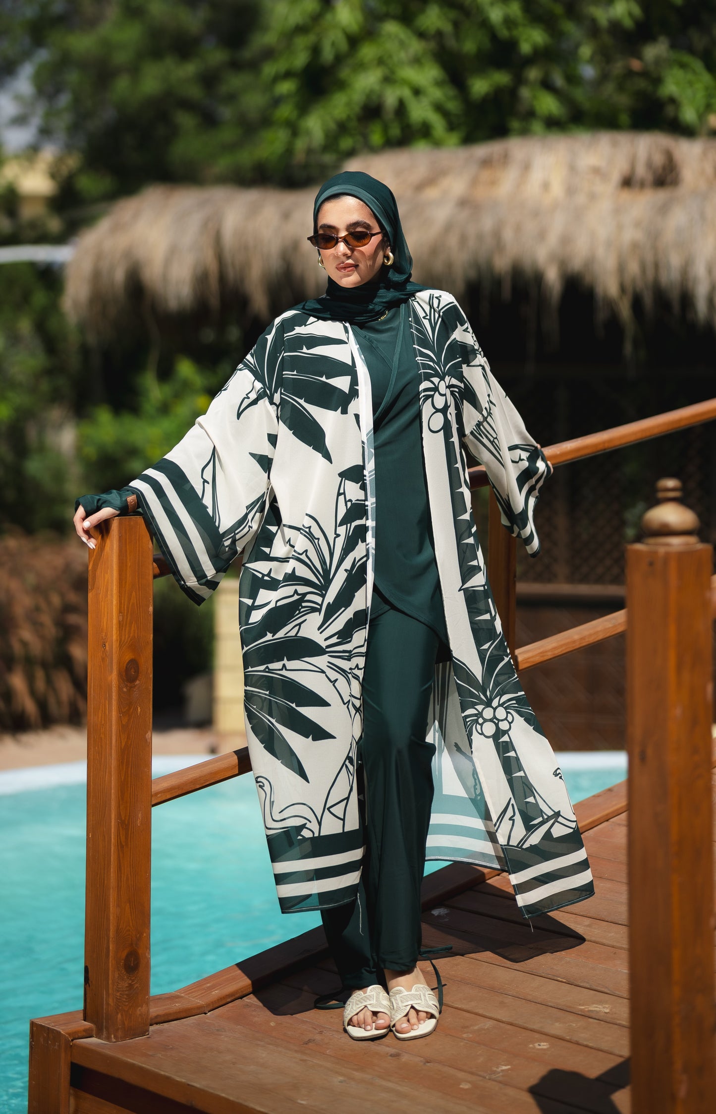 Palm Chiffon kimono in Green