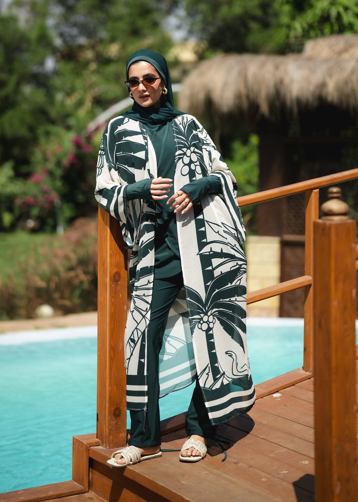 Palm Chiffon kimono in Green