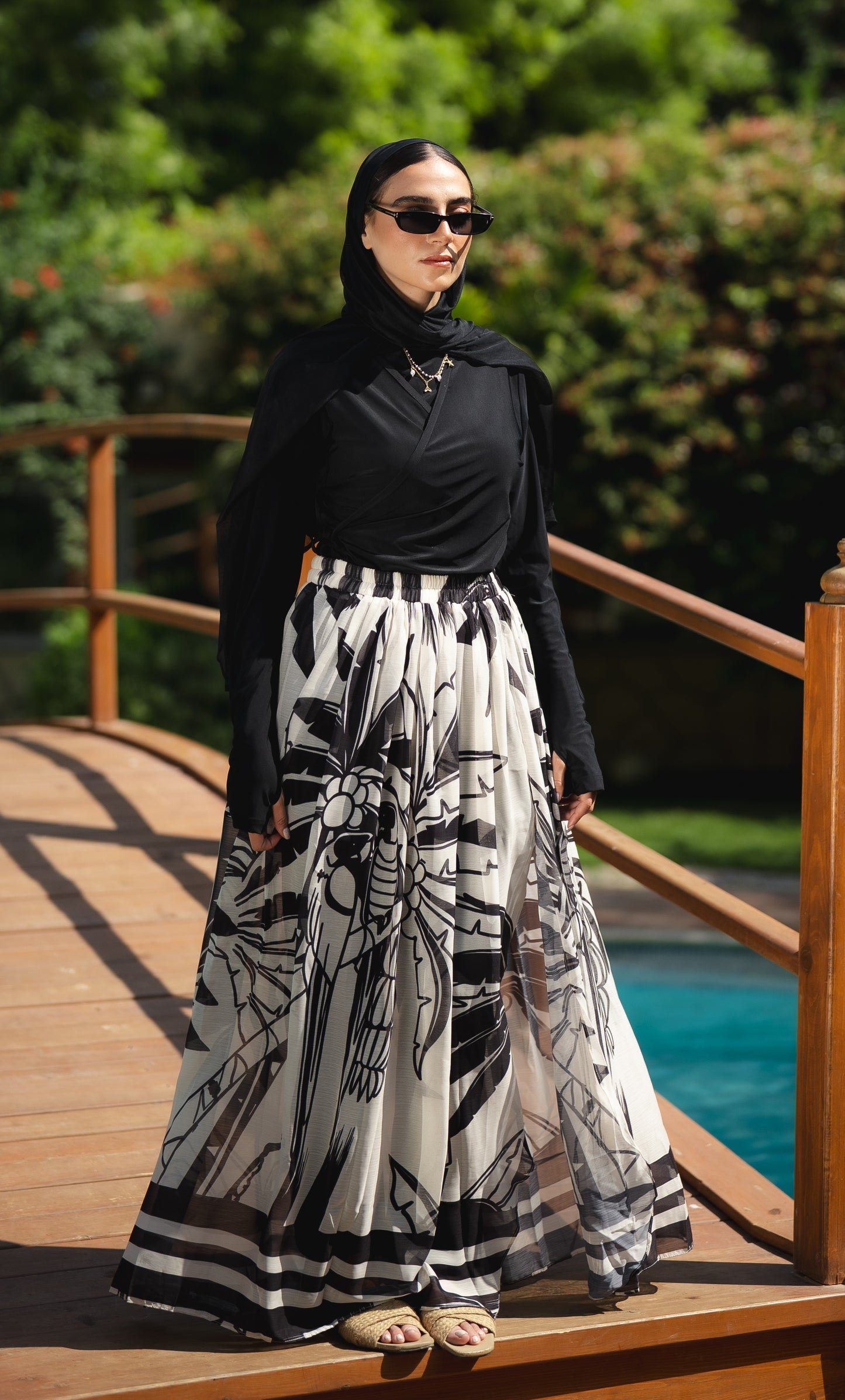 Ozel Burkini in Black (with Head cover + Palm Chiffon skirt)