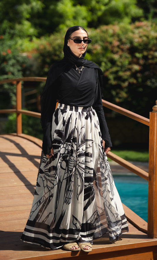 Ozel Burkini in Black (with Head cover + Palm Chiffon skirt)