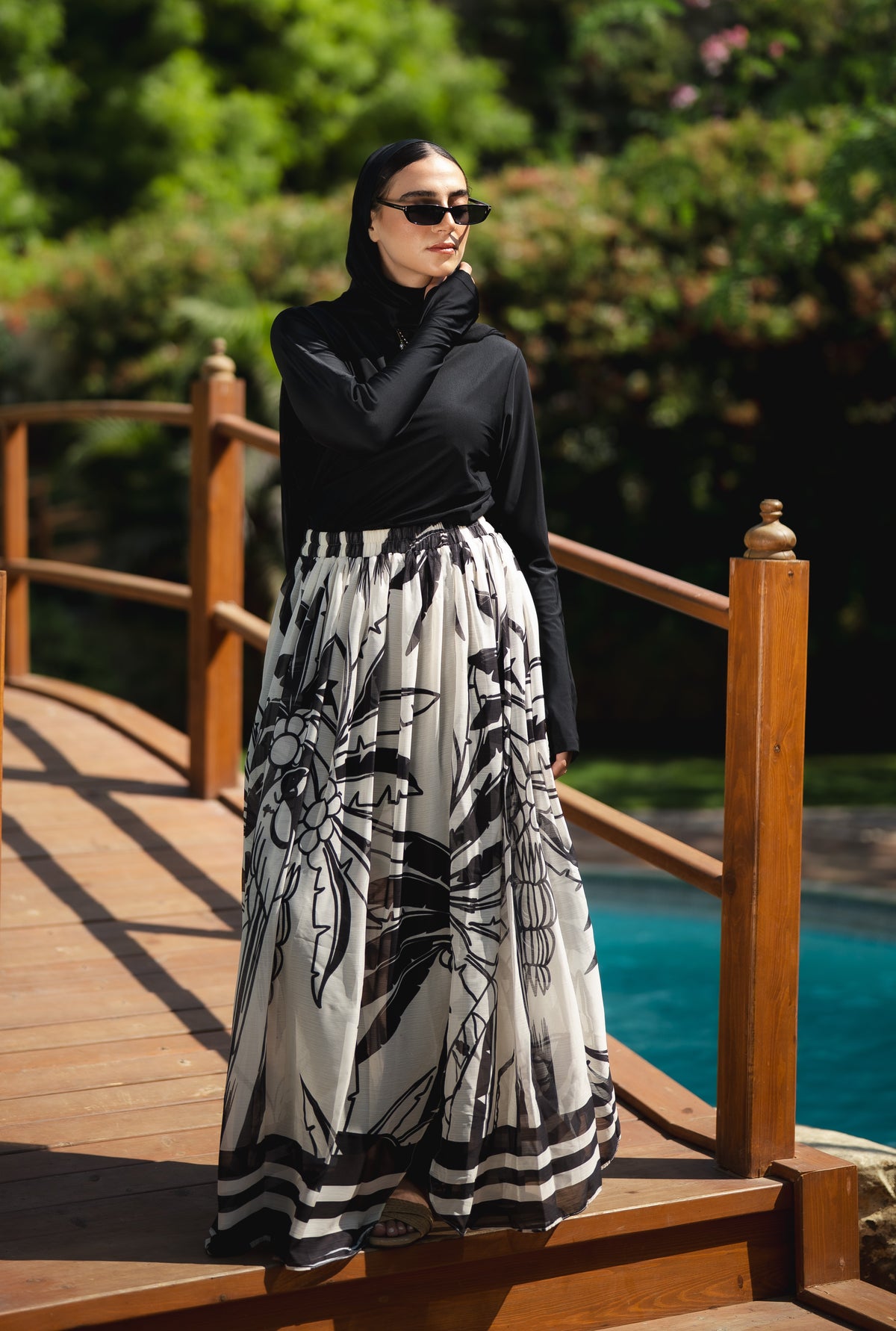 Palm Chiffon Skirt in Black