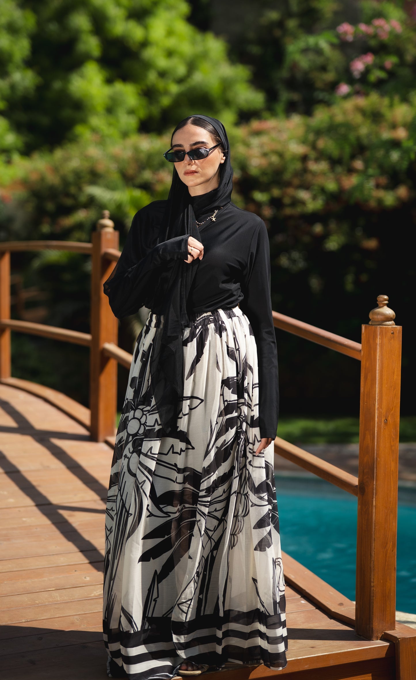 Ozel Burkini in Black (with Head cover + Palm Chiffon skirt)
