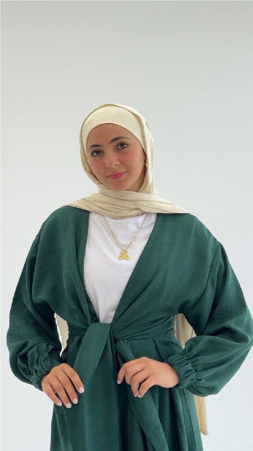 Linen Self-tie Cardigan with Pants in Green