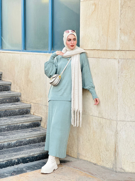 Plain Winter Set in Mint (Tunic and skirt)