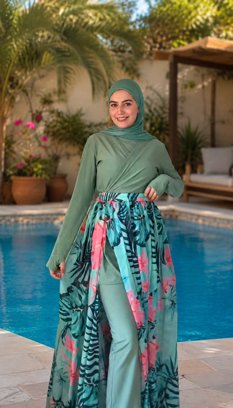 Ozel Burkini in Mint (with Head cover + Chiffon skirt) + Free Towel 🎁