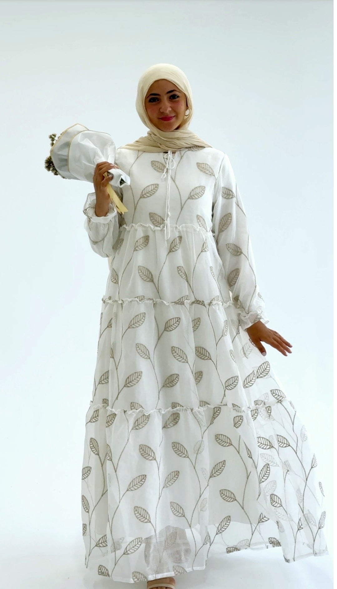 Elegant Beige Embroidered Dress
