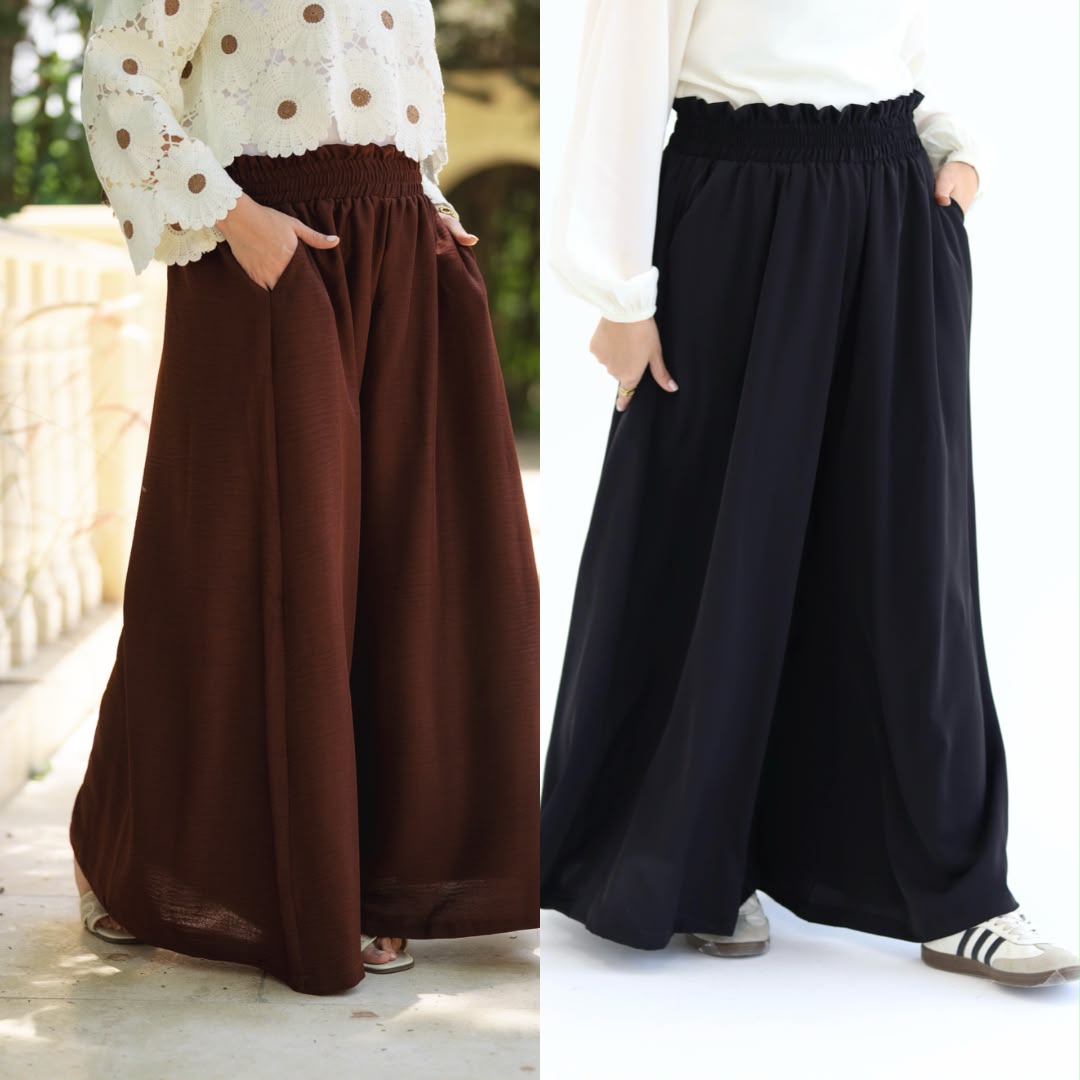 Bundle of Wide Leg Linen Pants in Brown & Black