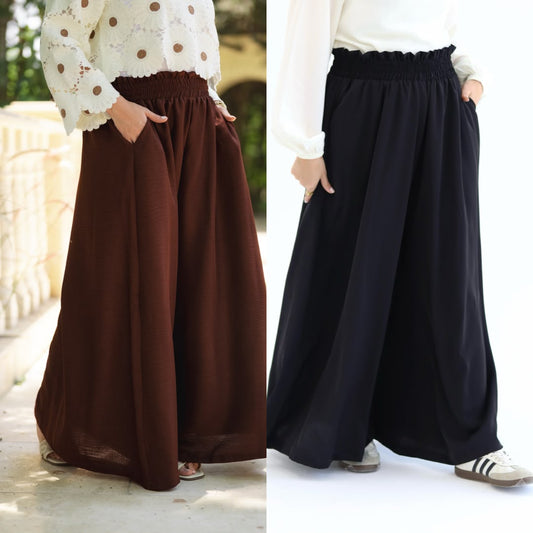 Bundle of Wide Leg Linen Pants in Brown & Black