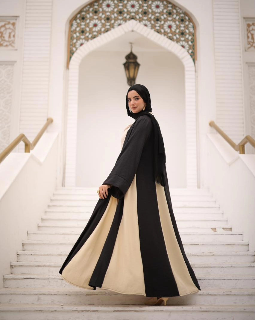 Two-color Abaya Set in Black