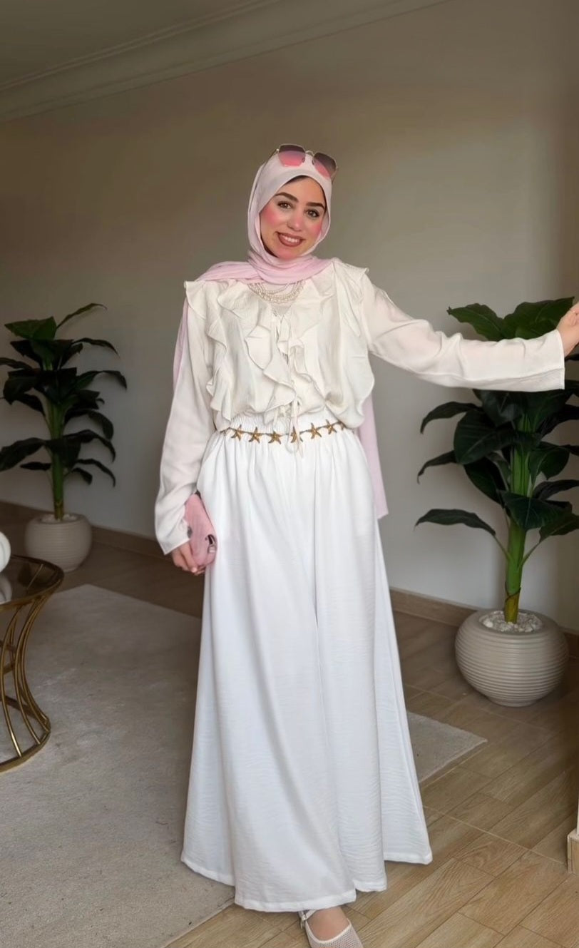 Ruffles Open Blouse in Off-White