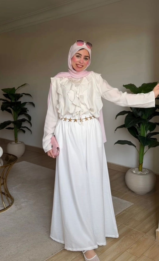 Ruffles Open Blouse in White