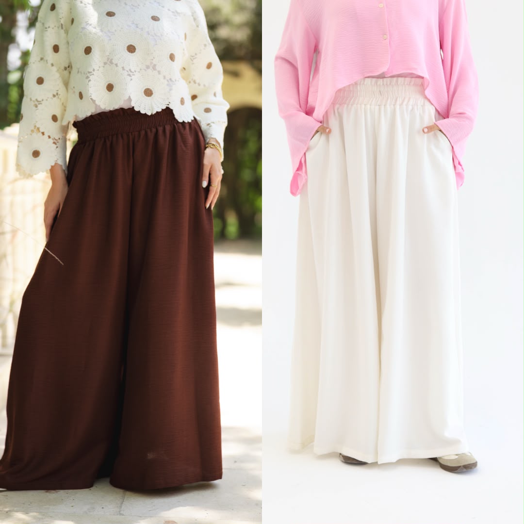 Bundle of Wide Leg Linen Pants in Brown & White