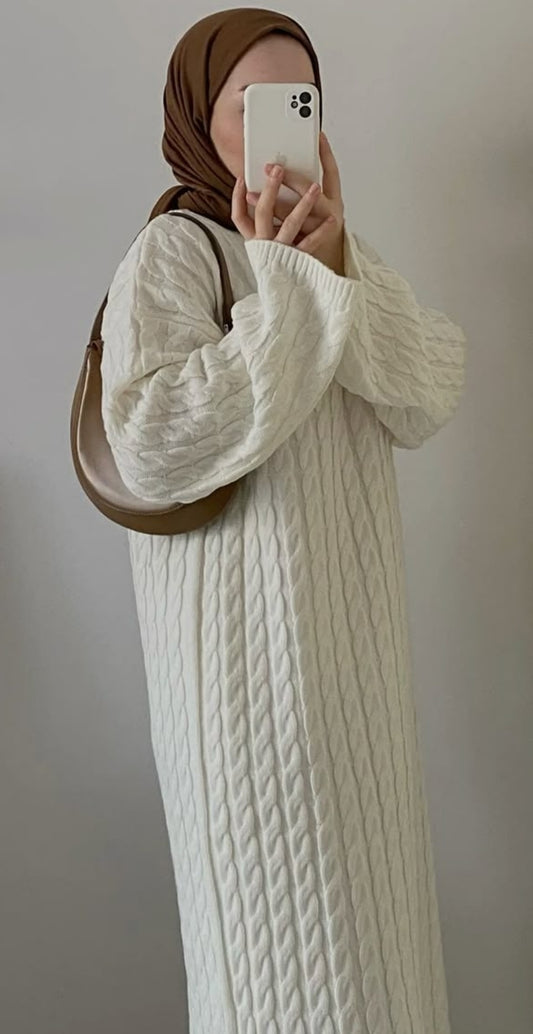 Braided Winter Dress in Off-white