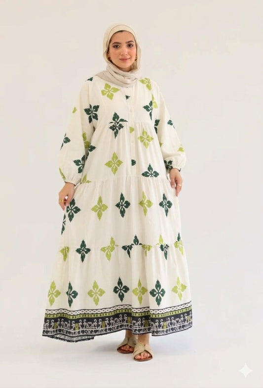 Summer Days Dress in Green n Beige