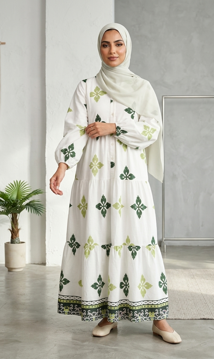 Summer Days Dress in Green n Beige