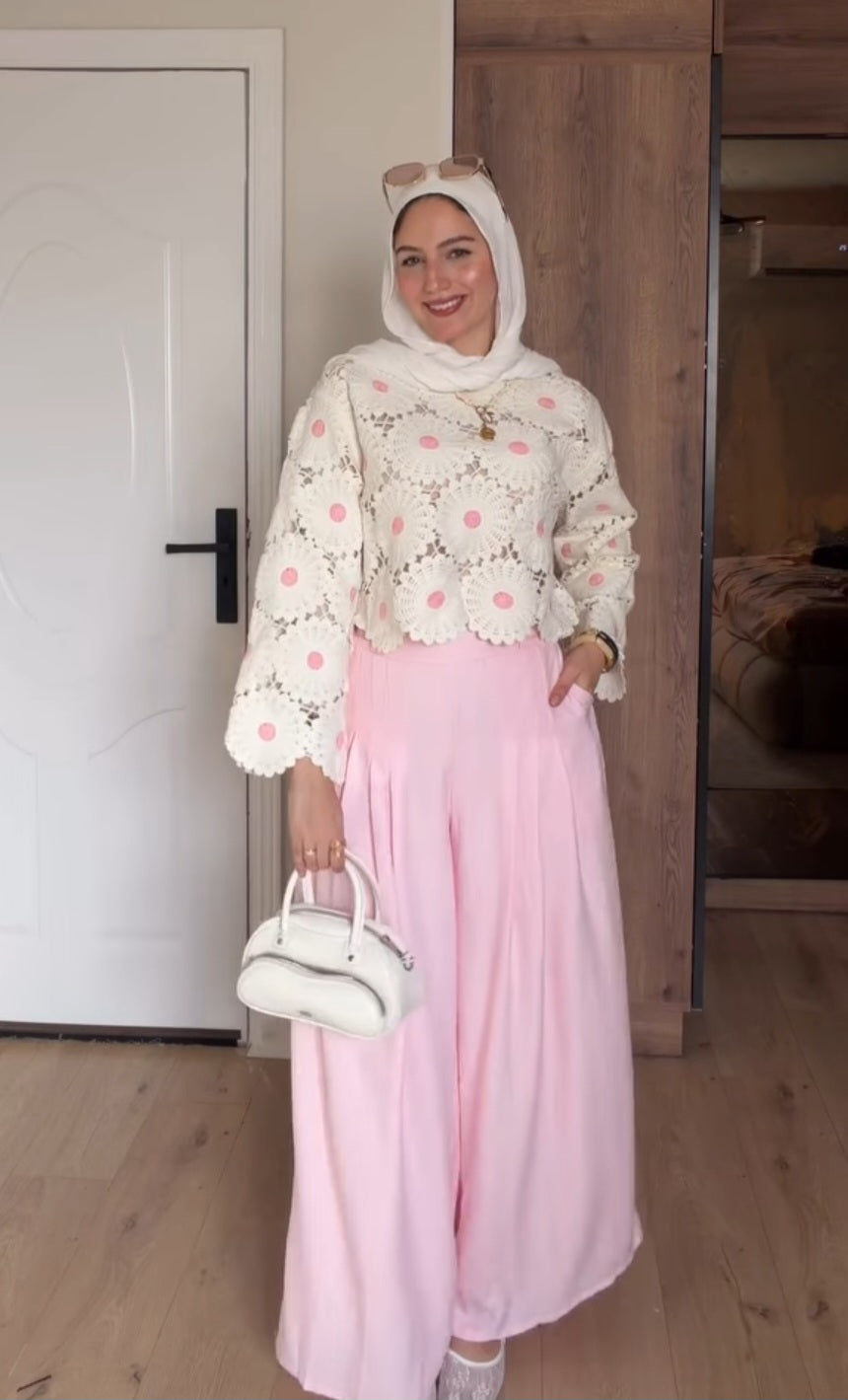 Bundle of Floral Crochet Top with Pink Terra Pants