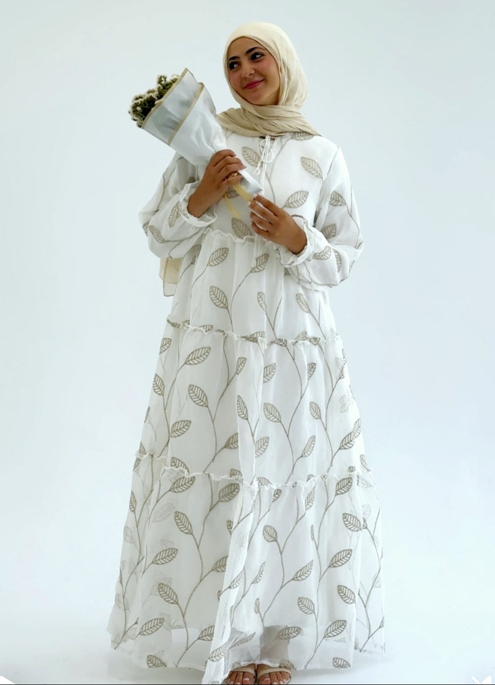 Elegant Beige Embroidered Dress