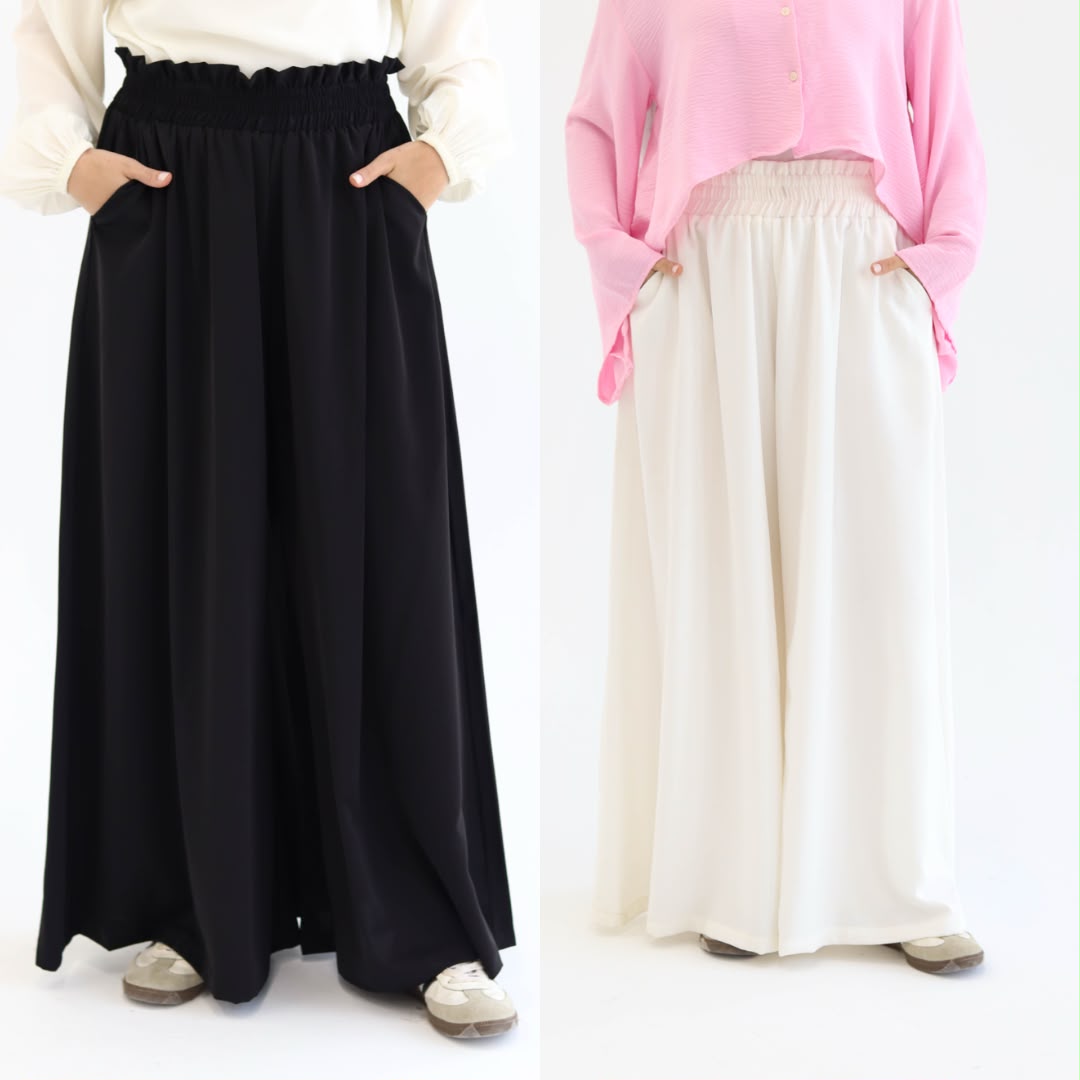 Bundle of Wide Leg Linen Pants in Black & White