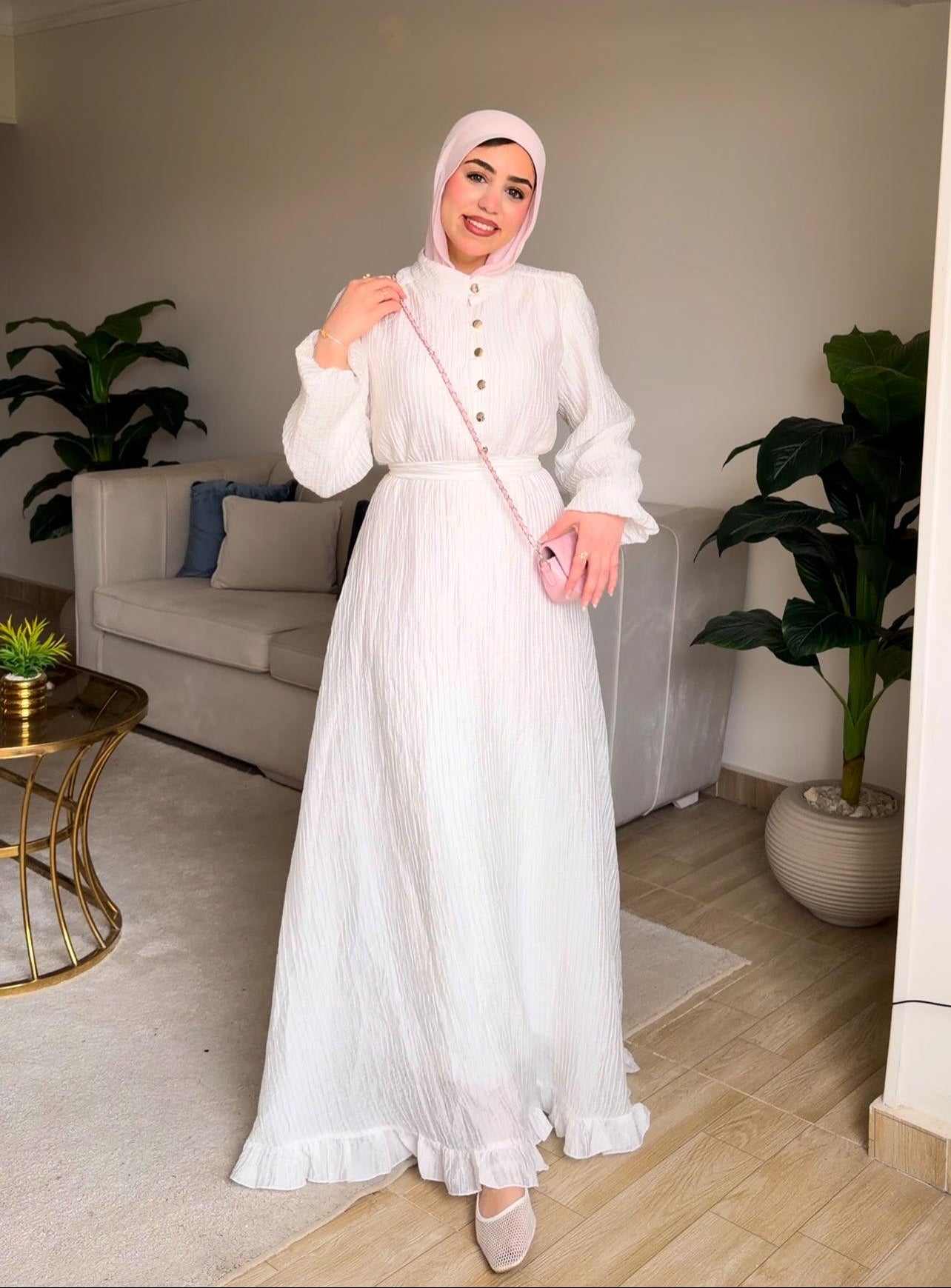 Golden Aura Dress in White