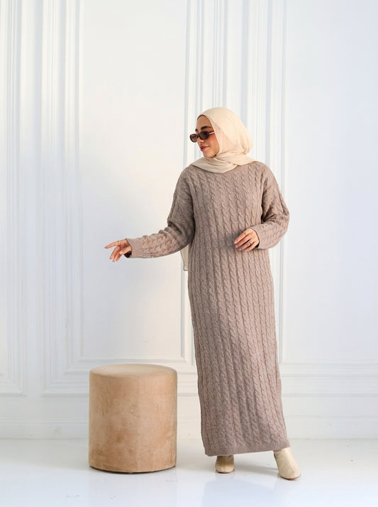 Braided Winter Dress in Cafe
