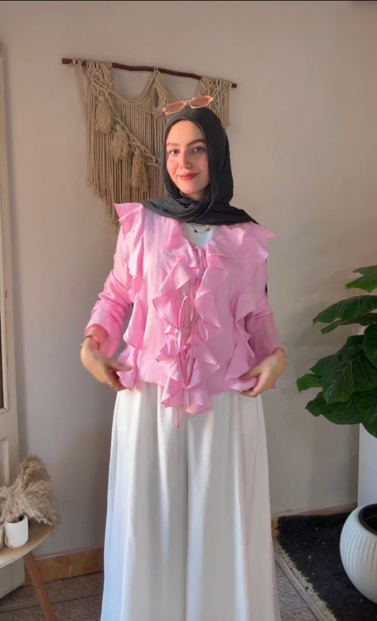 Ruffles Open Blouse in Pink