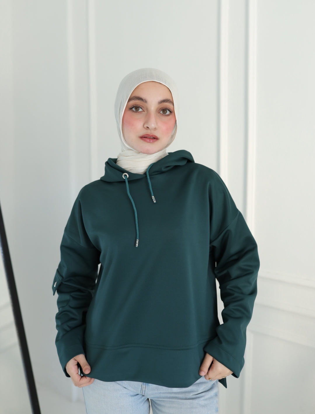 Casual Winter Set in Emerald Green (sweatshirt and skirt)
