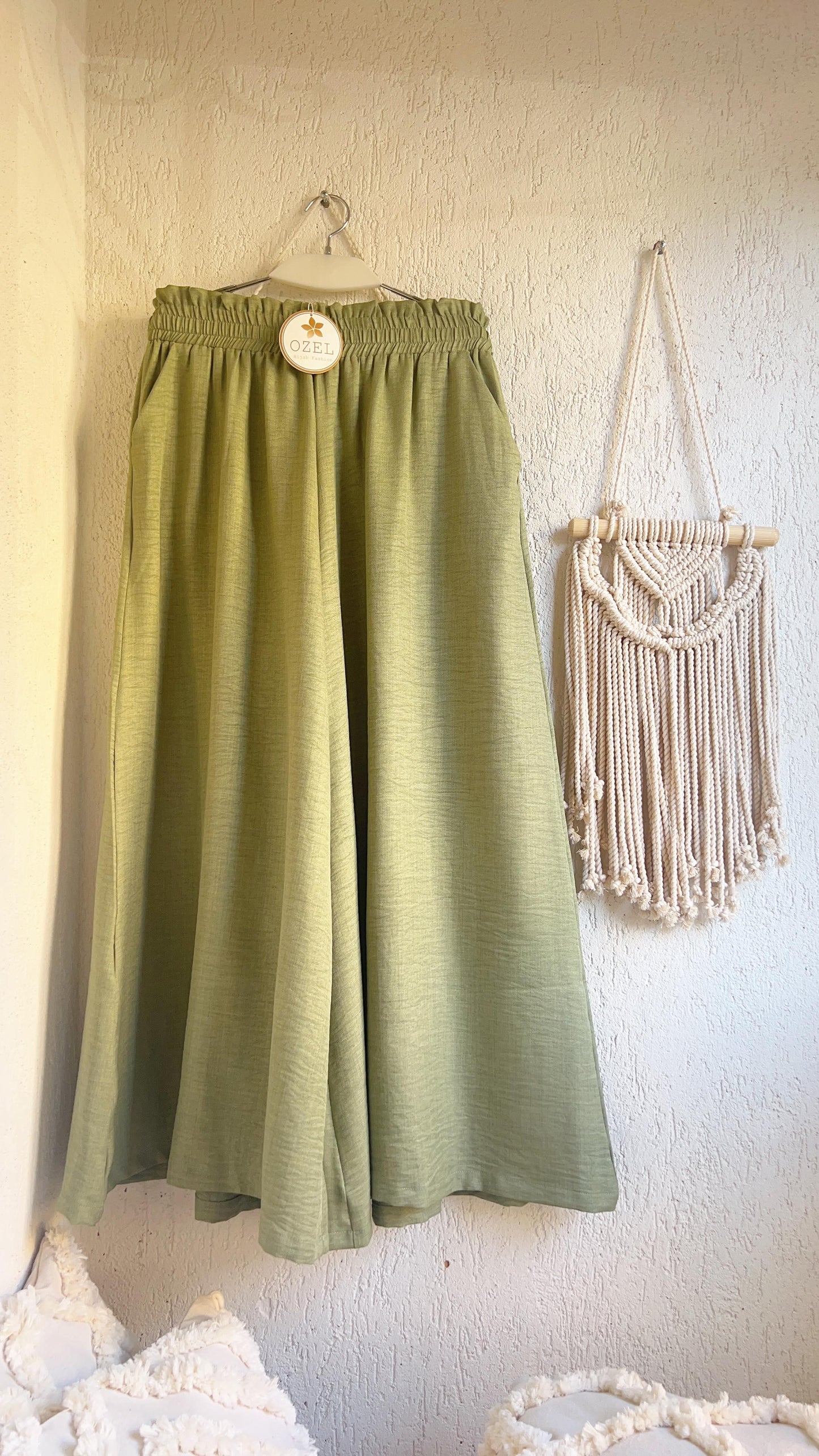 Wide Leg Linen Pants in Olive