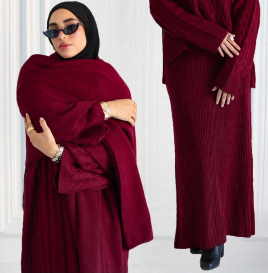 Winter Bundle (Wool Shawl + Wool Skirt)  in Burgundy