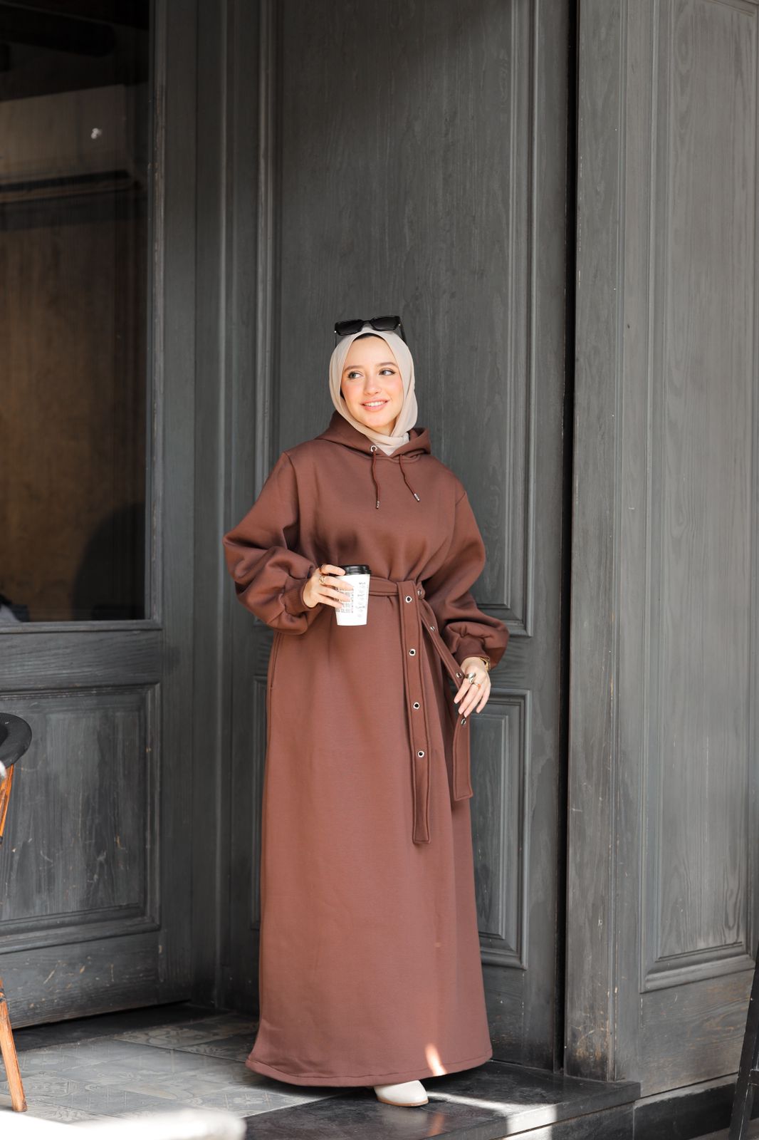 Hoodie Dress in Chocolate Brown