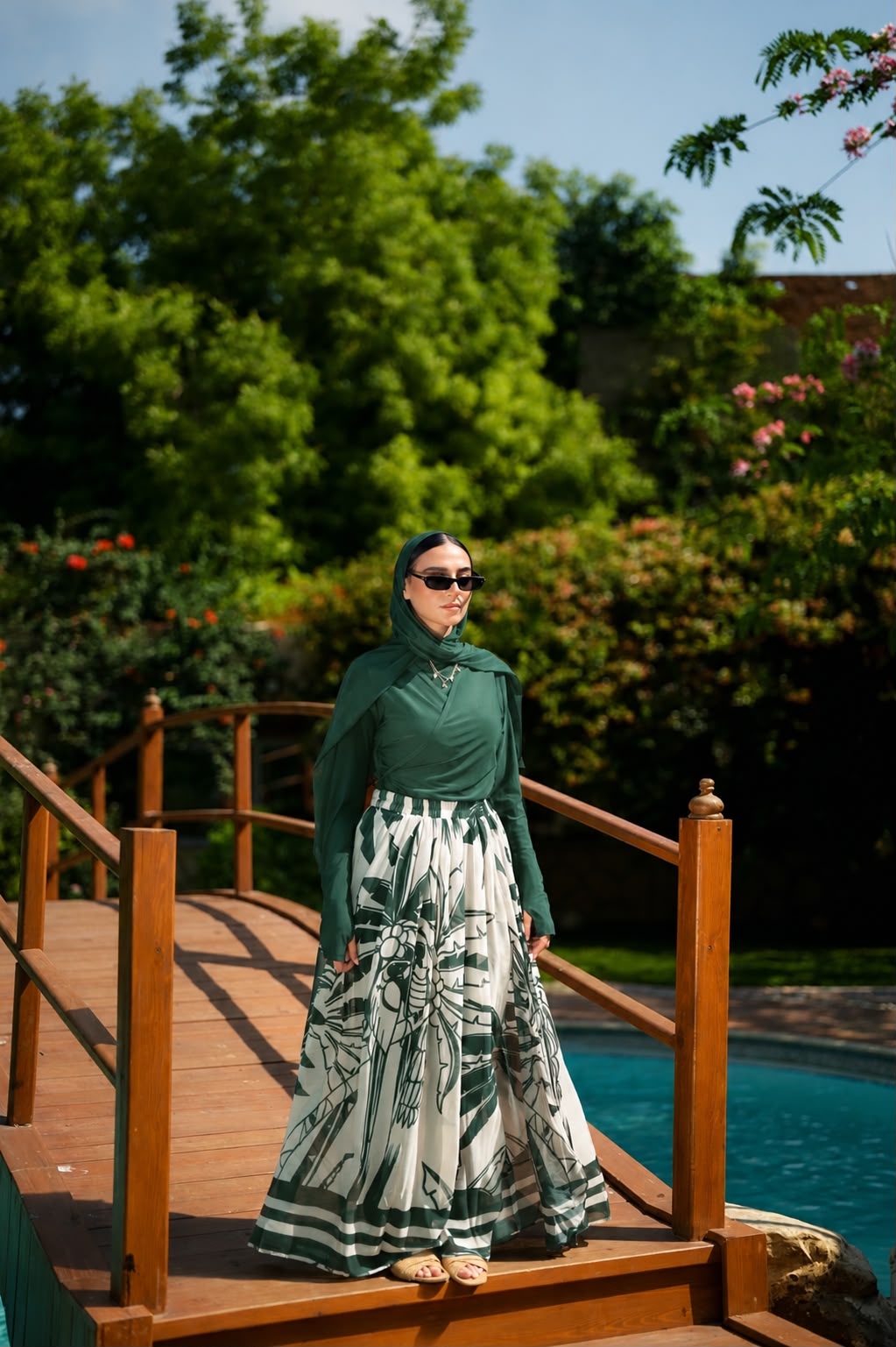 Palm Chiffon Skirt in Green