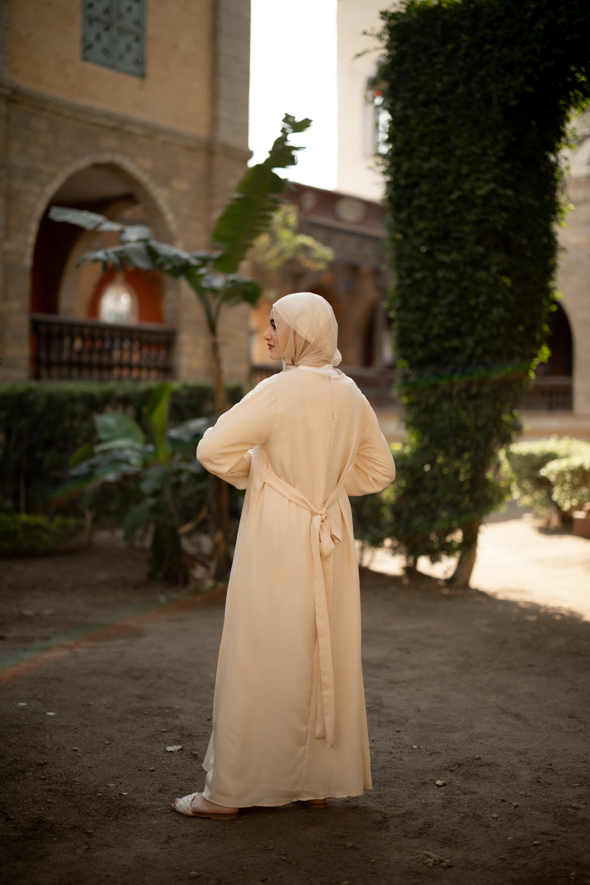Beige Linen Basic Dress Ozel-Hijab-Fashion Beige Linen Basic Dress Ozel-Hijab-Fashion